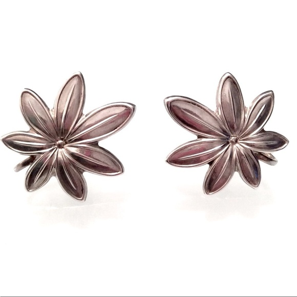 Jewelry - LEAF FLOWER SCREW BACK CLIP ON STERLING SILVER EARRINGS VINTAGE